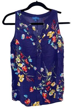 Antibes Blanc Women’s 100% Rayon Blue Floral Sleeveless Tank Top Size: Small